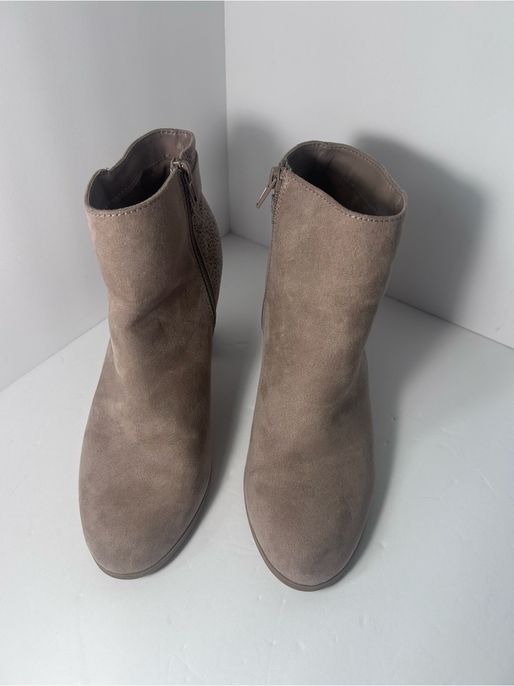 Lauren Conrad Taupe Suede Ankle Boots with Side Zip